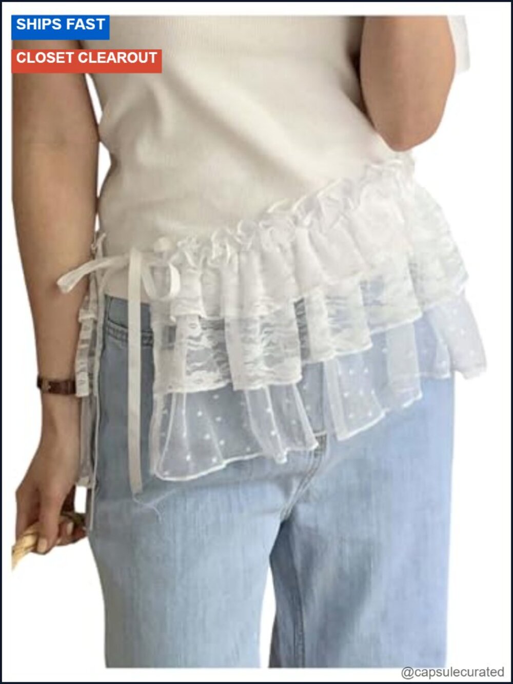Sheer Lace Micro Mini Skirt with Self-Tie Bow, Ruffle Layered Coquette Skirt